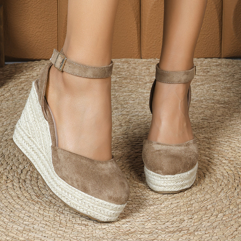 khaki Women's closed toe espadrilles wedge sandals 4 inches