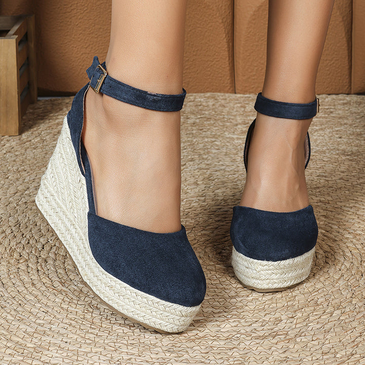 blue Women's closed toe espadrilles wedge sandals 4 inches