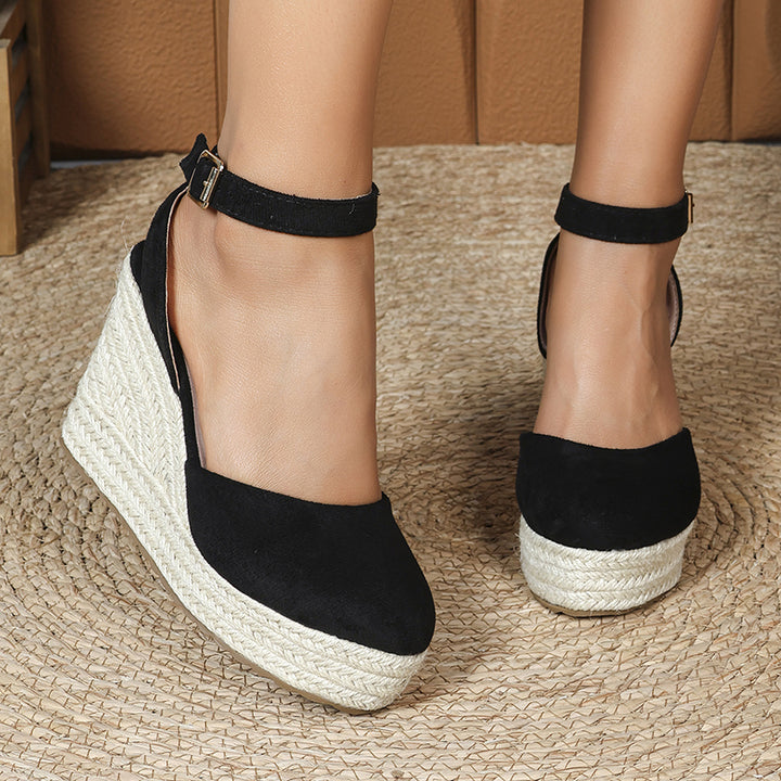 black Women's closed toe espadrilles wedge sandals 4 inches