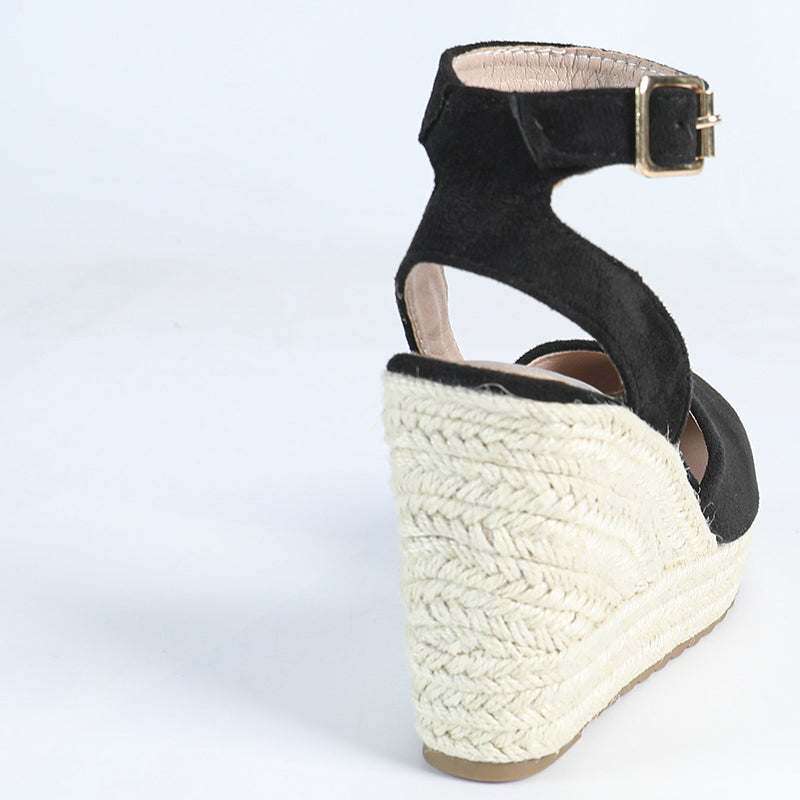 black Women's closed toe espadrilles wedge sandals 4 inches