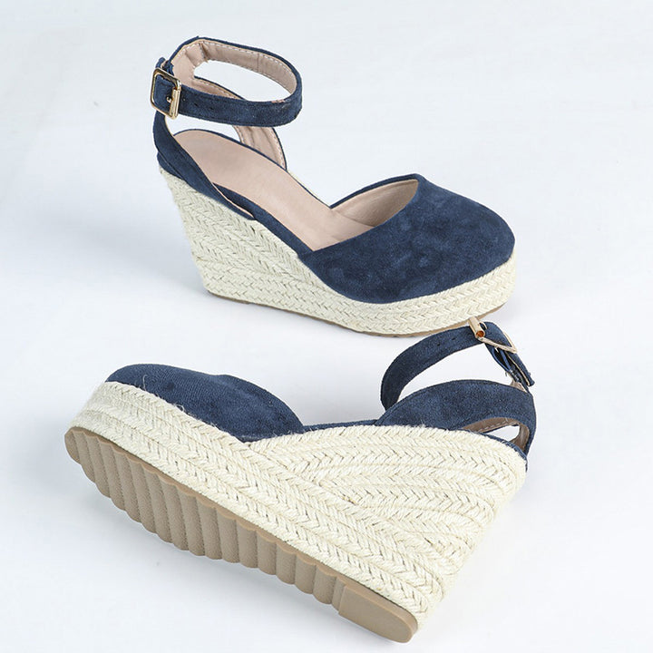 blue Women's closed toe espadrilles wedge sandals 4 inches