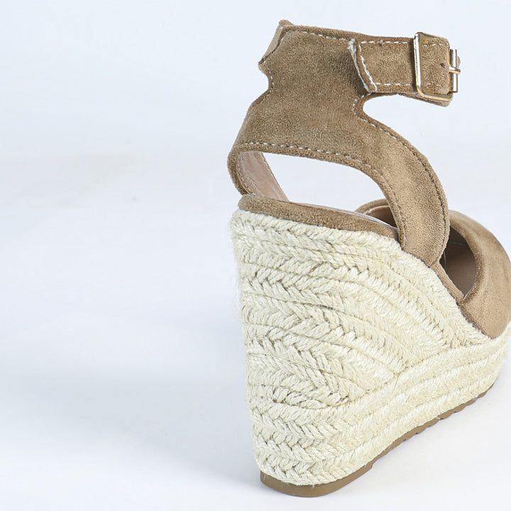 khaki Women's closed toe espadrilles wedge sandals 4 inches