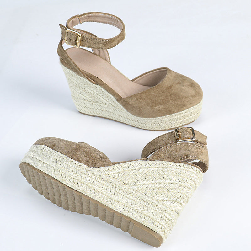 khaki Women's closed toe espadrilles wedge sandals 4 inches