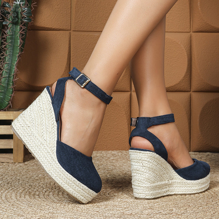blue Women's closed toe espadrilles wedge sandals 4 inches
