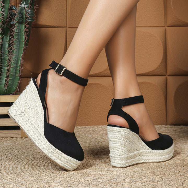 black Women's closed toe espadrilles wedge sandals 4 inches