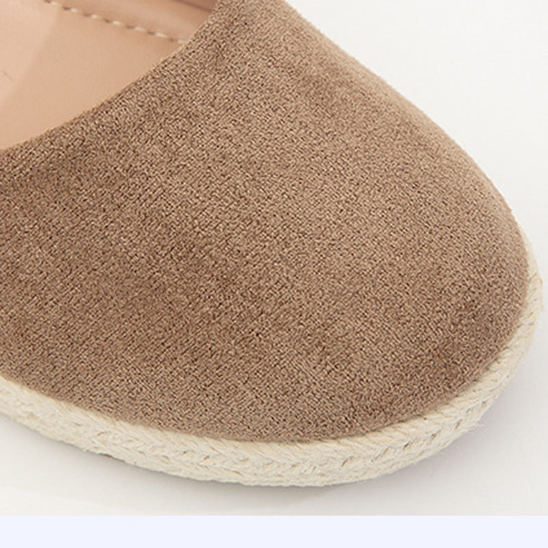 khaki Chic Faux Suede Espadrille Wedge Sandals for Women – Velcro Ankle Strap for Stylish Summer Outfits