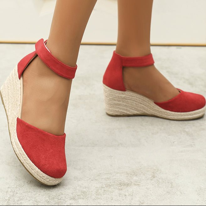 Chic Faux Suede Espadrille Wedge Sandals for Women – Velcro Ankle Strap for Stylish Summer Outfits