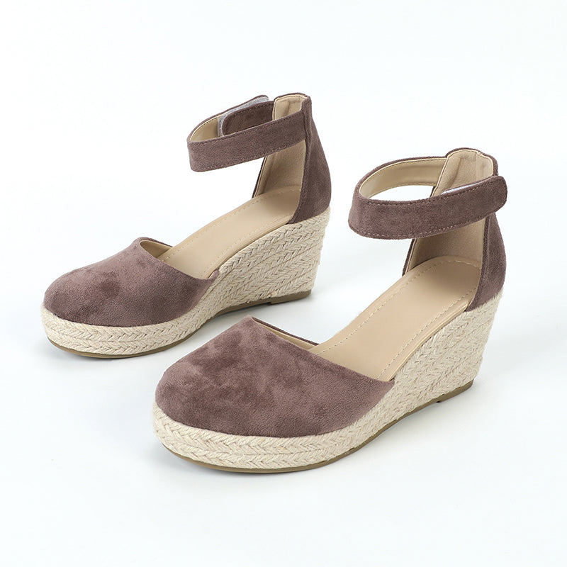 Chic Faux Suede Espadrille Wedge Sandals for Women – Velcro Ankle Strap for Stylish Summer Outfits