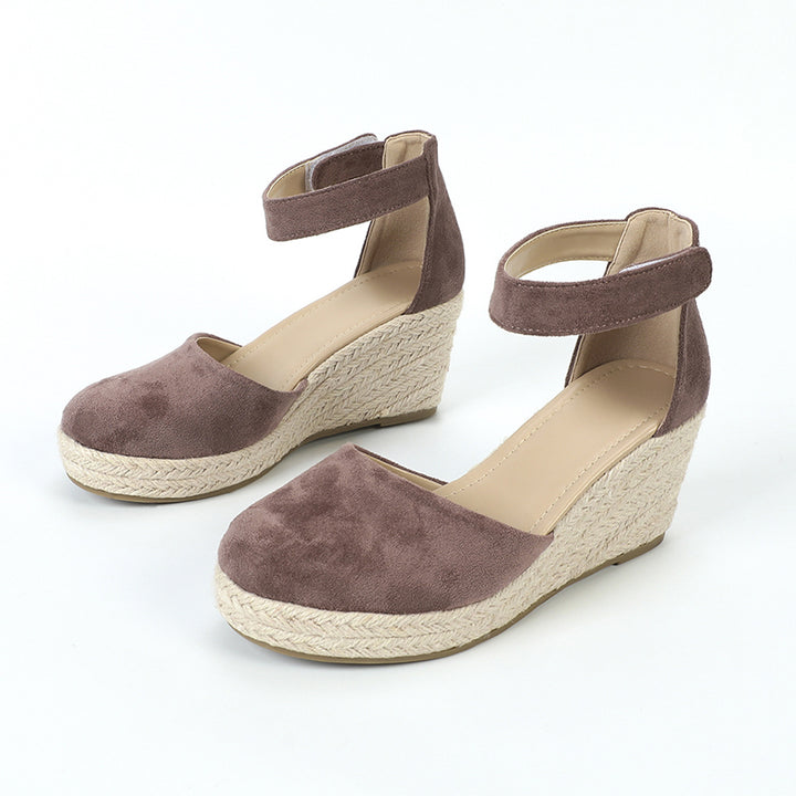 Chic Faux Suede Espadrille Wedge Sandals for Women – Velcro Ankle Strap for Stylish Summer Outfits