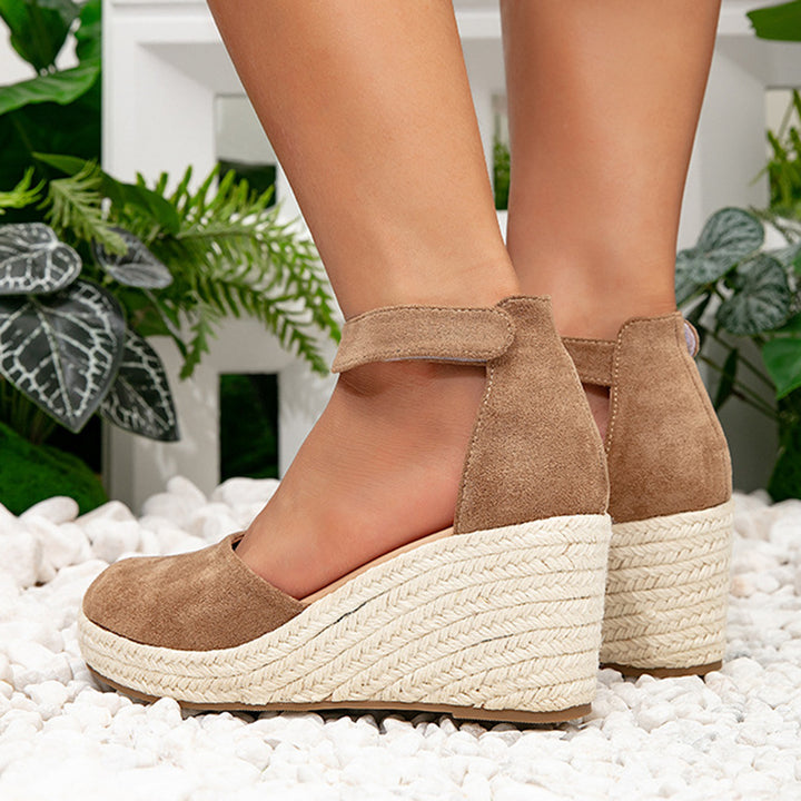 Chic Faux Suede Espadrille Wedge Sandals for Women – Velcro Ankle Strap for Stylish Summer Outfits