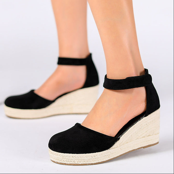 Chic Faux Suede Espadrille Wedge Sandals for Women – Velcro Ankle Strap for Stylish Summer Outfits