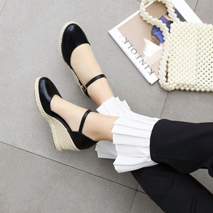 black Women's closed toe espadrille wedges