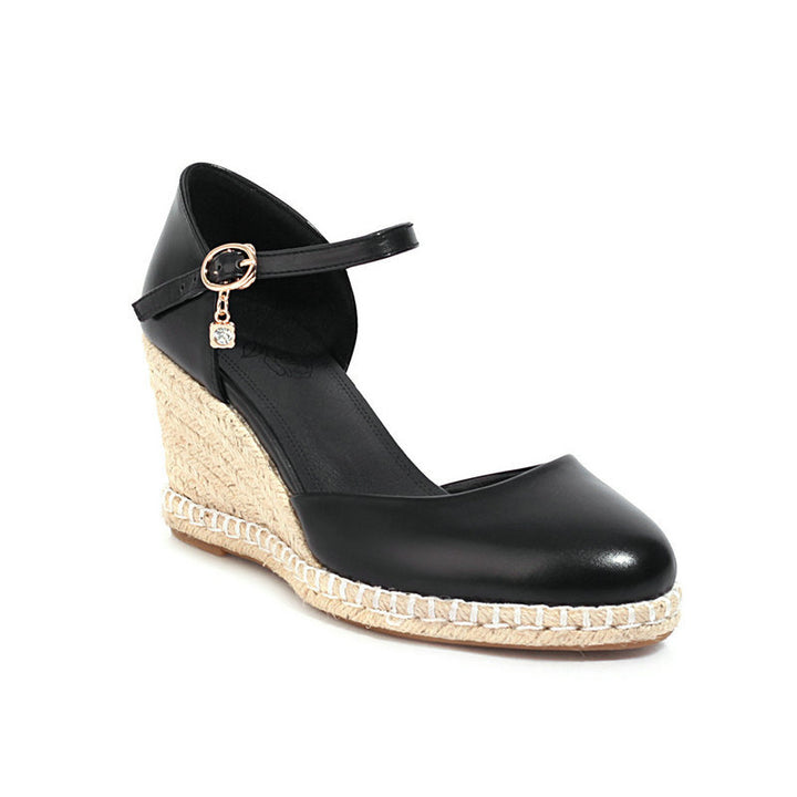 black Women's closed toe espadrille wedges