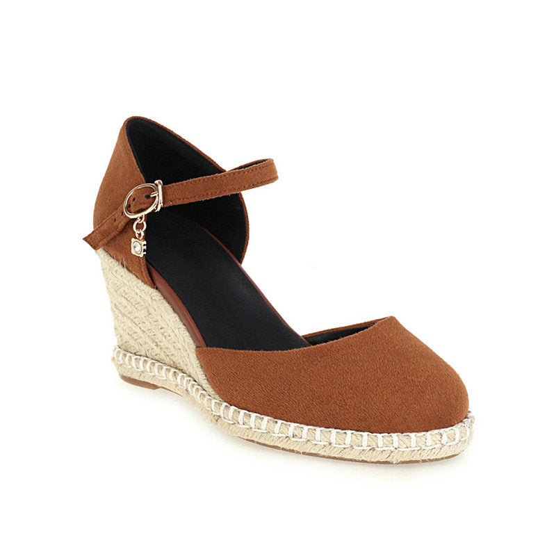 brown Women's closed toe espadrille wedges