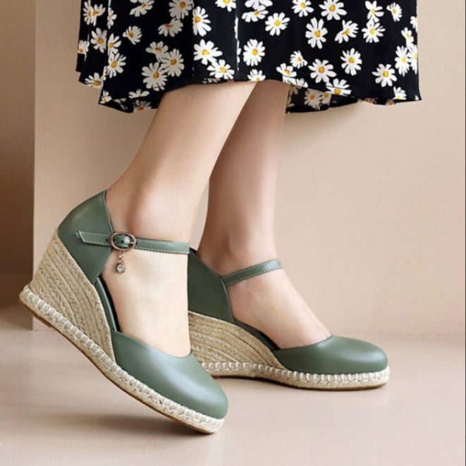 green Women's closed toe espadrille wedges