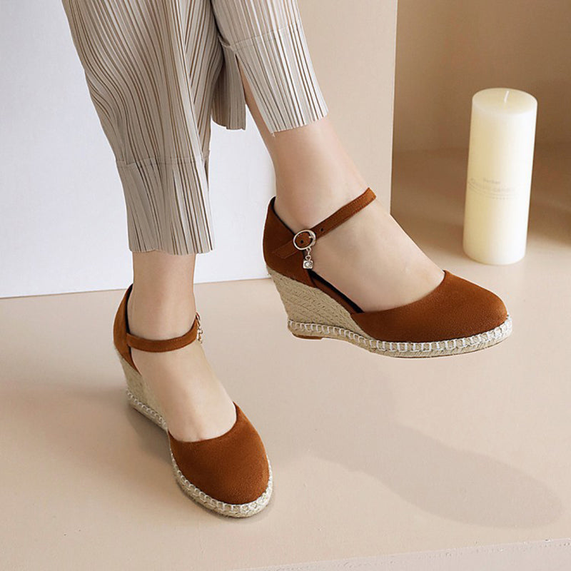 brown Women's closed toe espadrille wedges