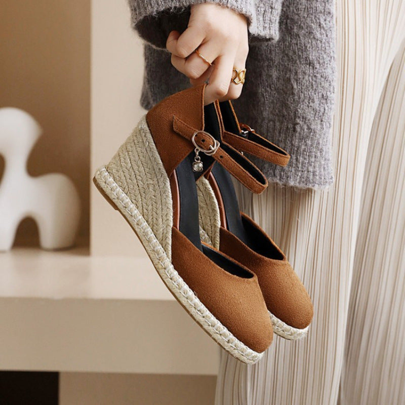 brown Women's closed toe espadrille wedges