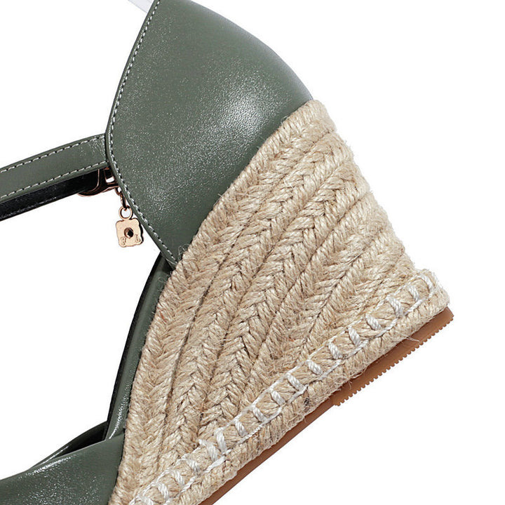 green Women's closed toe espadrille wedges
