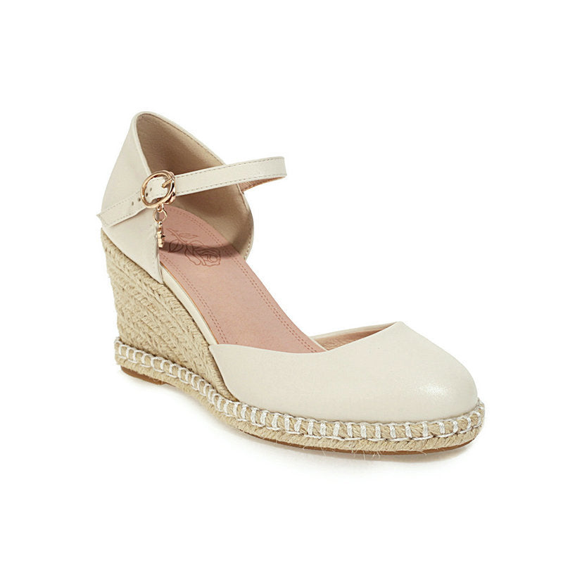 beige Women's closed toe espadrille wedges