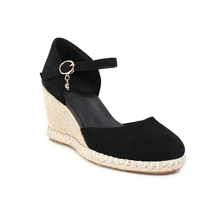 matte black Women's closed toe espadrille wedges