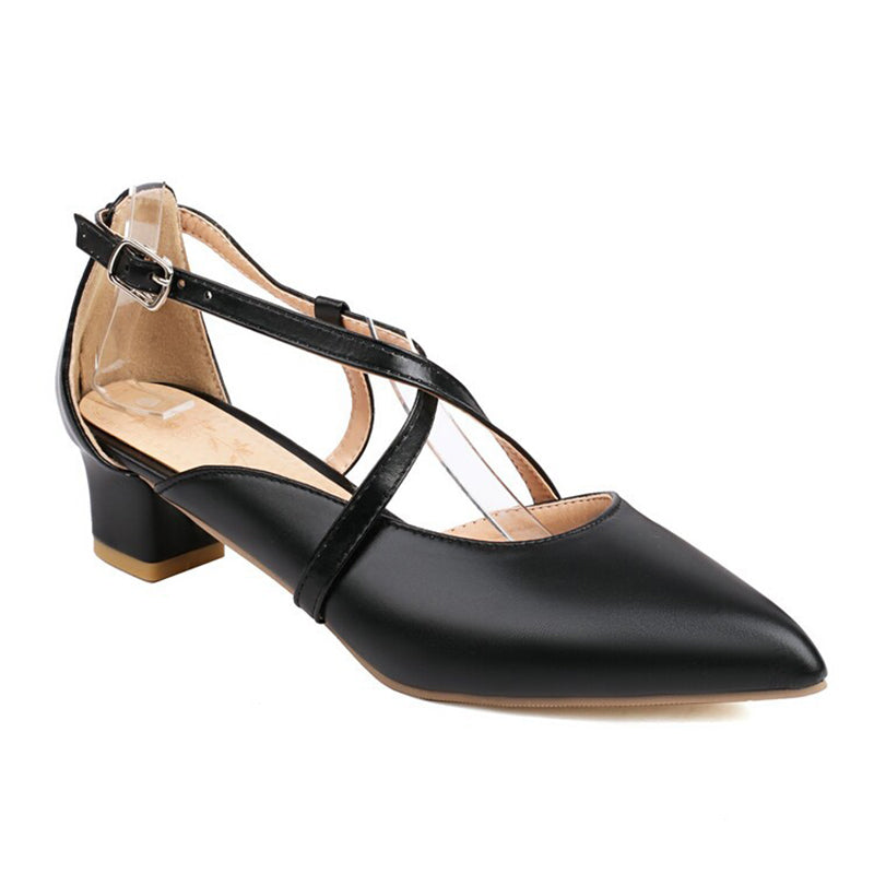 Women's criss cross strap pointed toe pumps