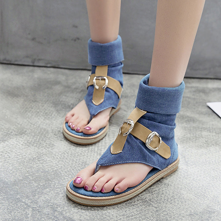 Women's denim clip toe gladiator sandals