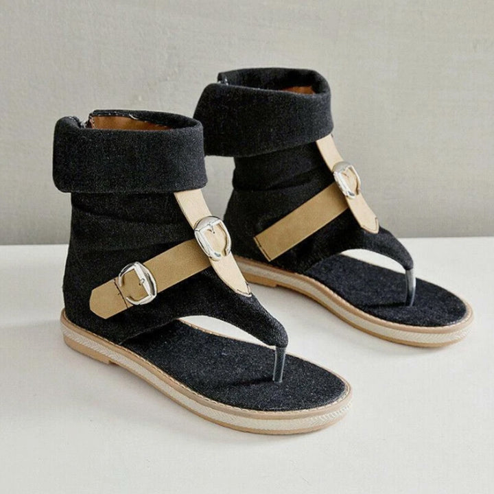 black Women's denim clip toe gladiator sandals