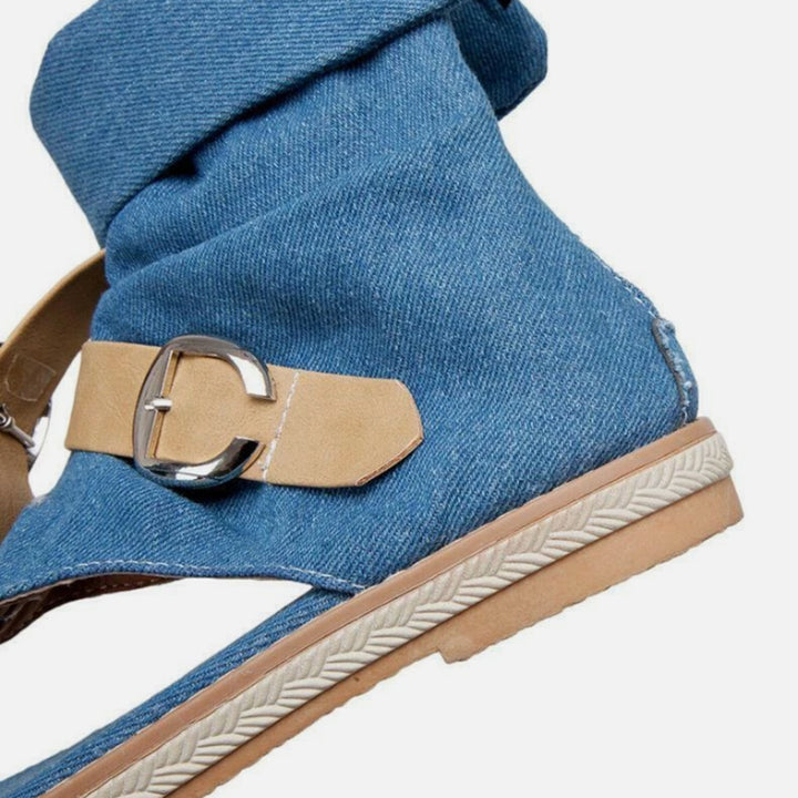 blue Women's denim clip toe gladiator sandals