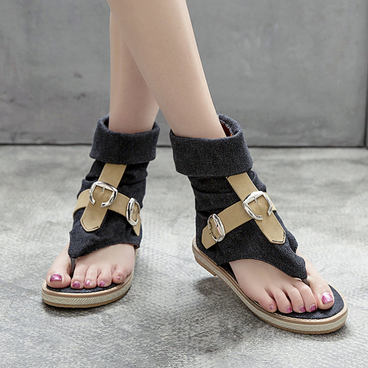 Women's denim clip toe gladiator sandals