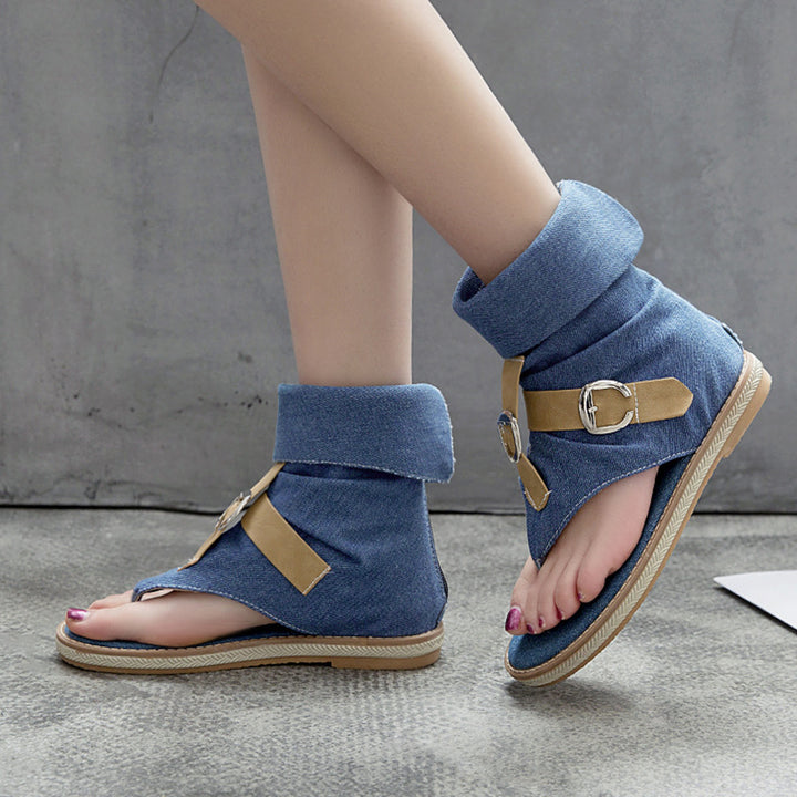 blue Women's denim clip toe gladiator sandals