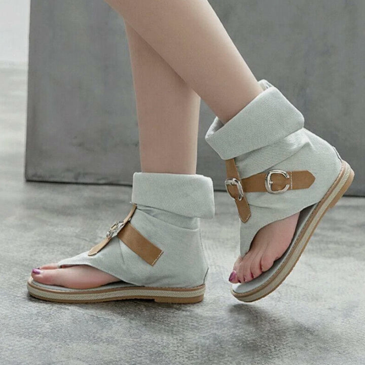 Women's denim clip toe gladiator sandals