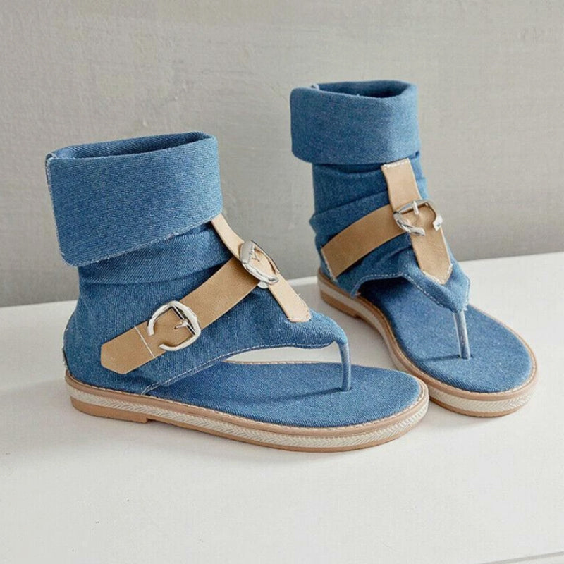 blue Women's denim clip toe gladiator sandals