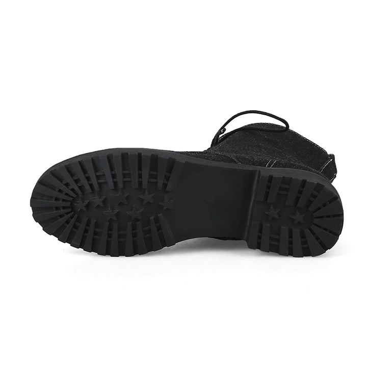 black Women's denim mid calf combat boots