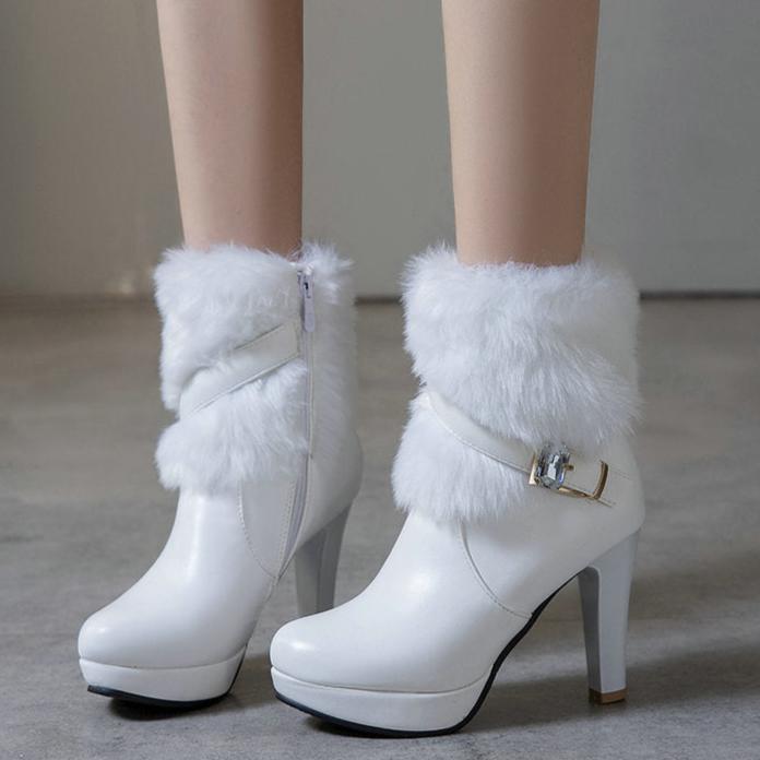 Women's elegant fuzzy cuff booties with warm plush lined