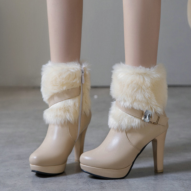 Women's elegant fuzzy cuff booties with warm plush lined