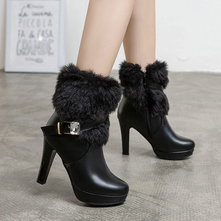 Women's elegant fuzzy cuff booties with warm plush lined