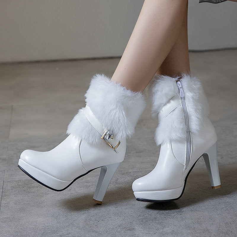 Women's elegant fuzzy cuff booties with warm plush lined