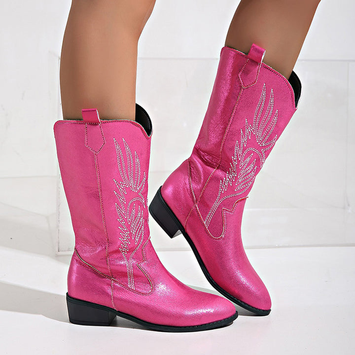 Women's embroidered metallic shiny cowboy boots