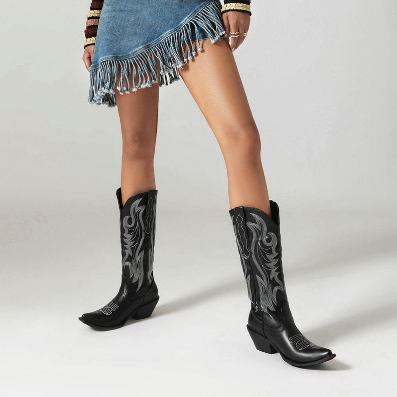 black Women's embroidery metallic cowboy boots