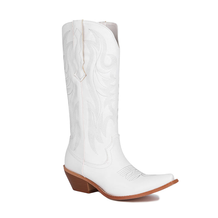 white Women's embroidery metallic cowboy boots