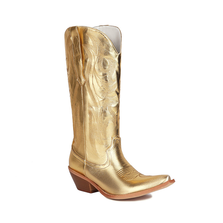 gold Women's embroidery metallic cowboy boots