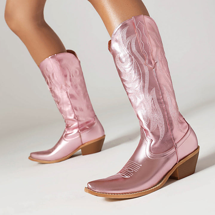 Women's embroidery metallic cowboy boots