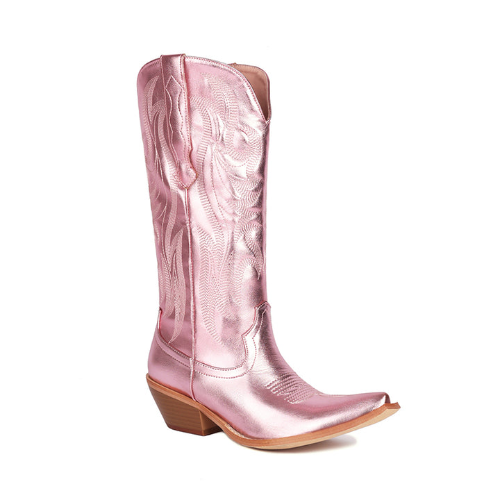 pink Women's embroidery metallic cowboy boots