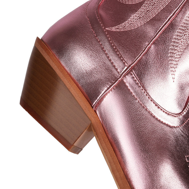 pink Women's embroidery metallic cowboy boots
