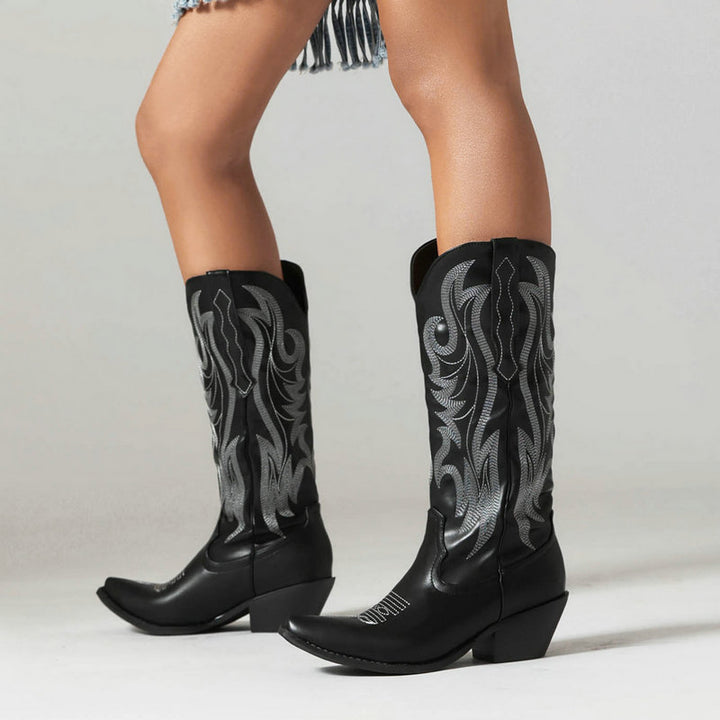 Women's embroidery metallic cowboy boots