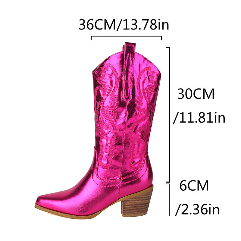 rose Women's embroidery metallic mid calf western boots