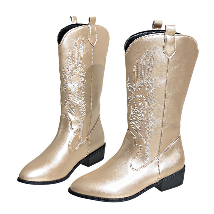 Women's embroidery metallic shiny cowboy boots