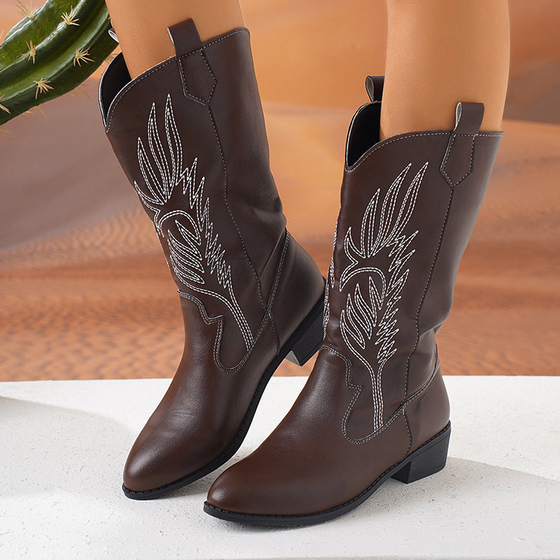 Women's embroidery metallic shiny cowboy boots