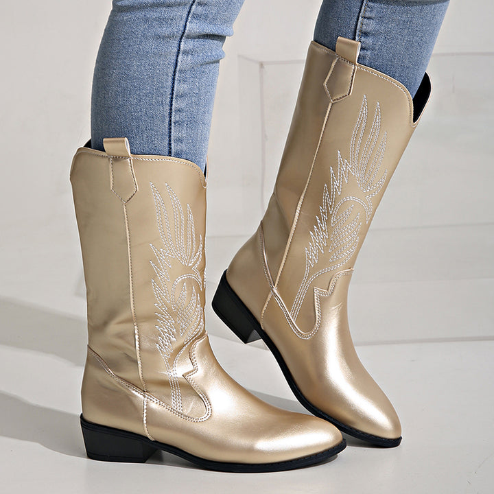 Women's embroidery metallic shiny cowboy boots