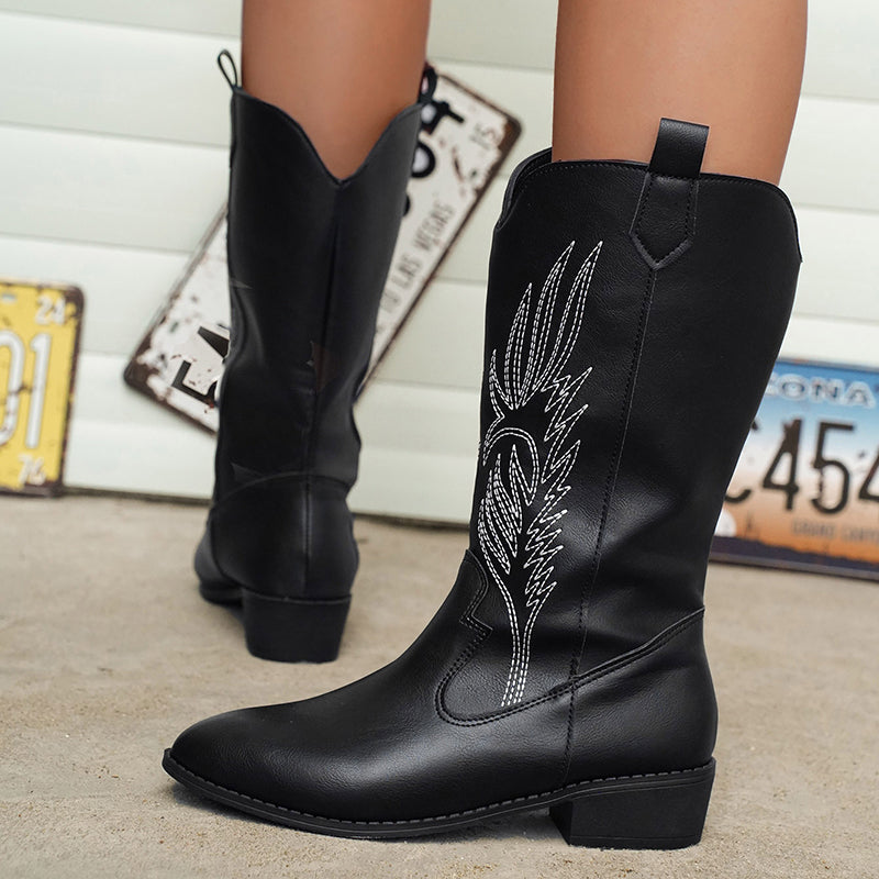 Women's embroidery metallic shiny cowboy boots